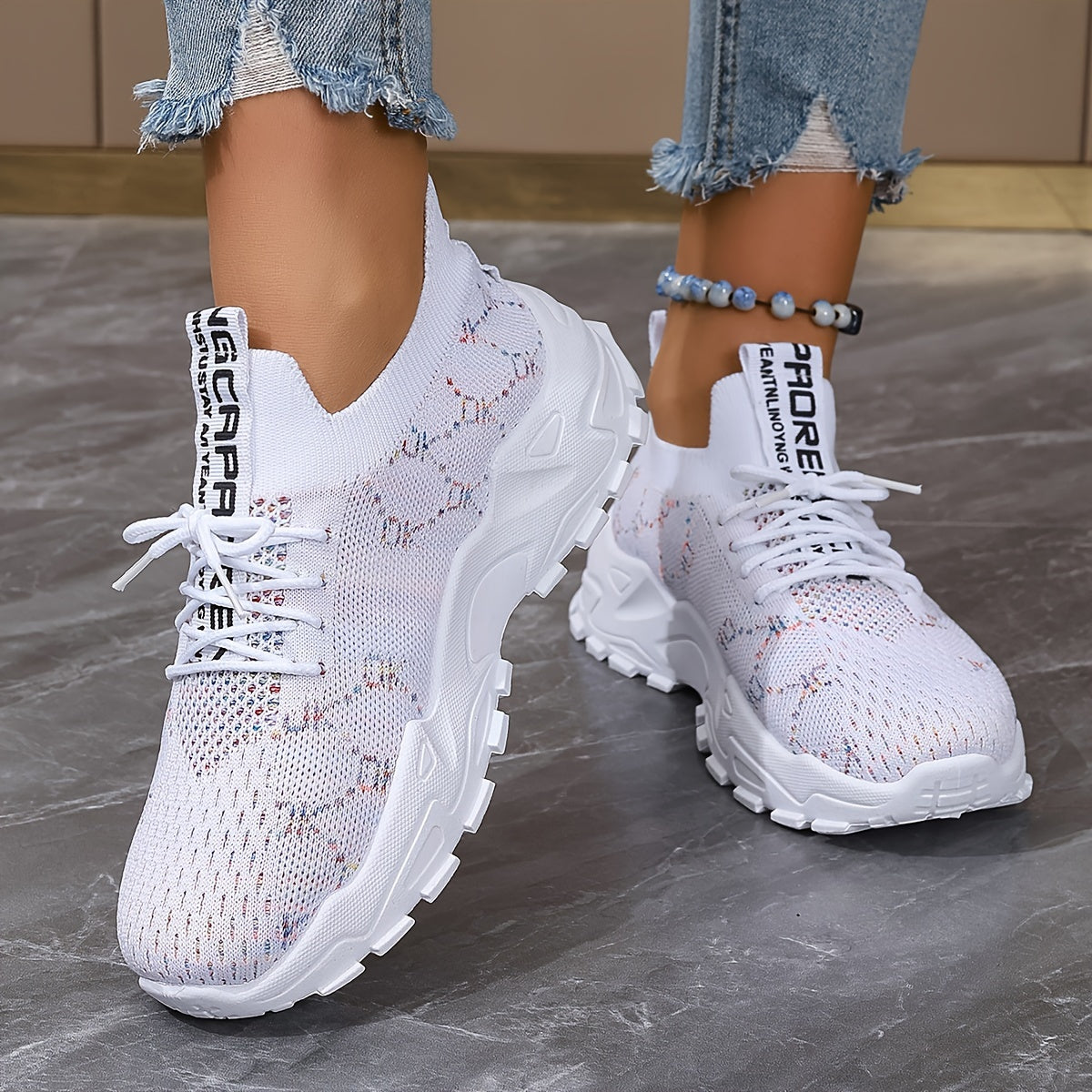 Women's Breathable Knit Running Shoes Lightweight Low-Top Sneakers