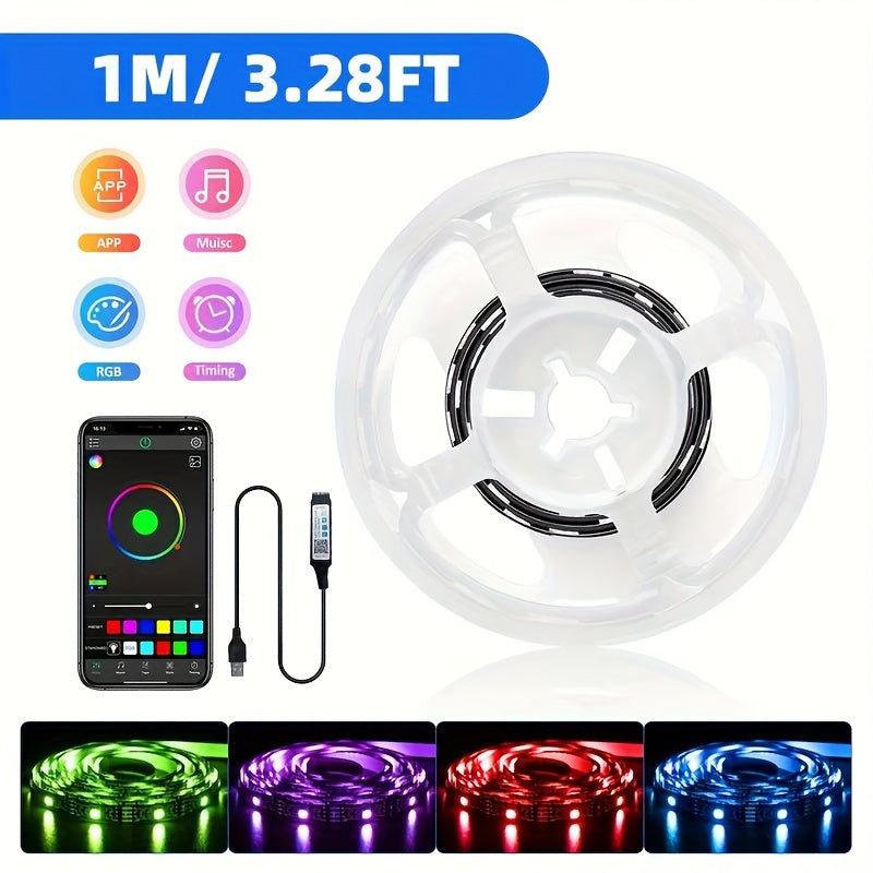 USB Powered RGB LED Strip Lights with Music Sync App Control and Custom Modes