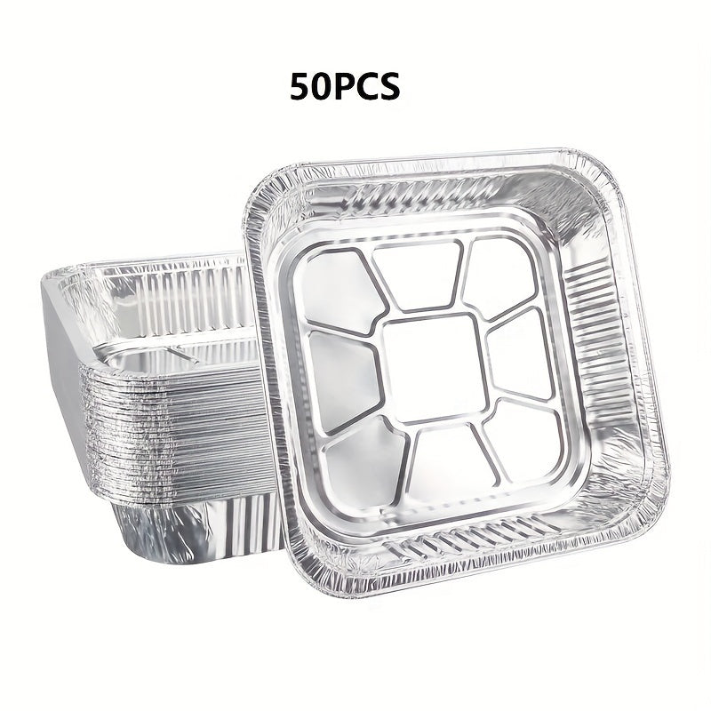 50-упаковка алюминиевых форм для выпечки, 20,57x20,57 см квадратные одноразовые тяжелые противни для выпечки тортов и хлеба, без химикатов, идеальная посуда для сервировки на Рождество, Хэллоуин, Пасху, Хануку и День Благодарения
