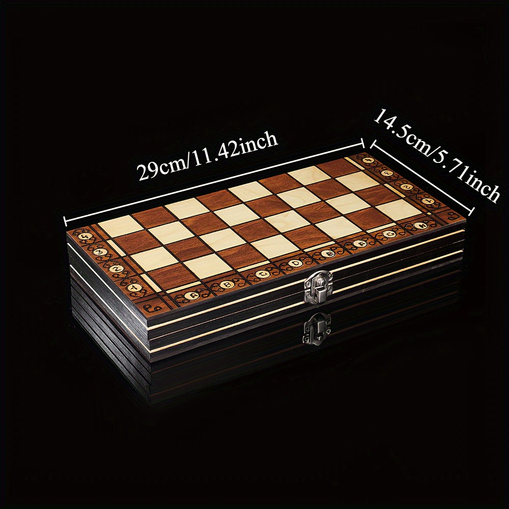 Wooden 3-in-1 Board Game Set with Chess Checkers Backgammon Foldable Portable