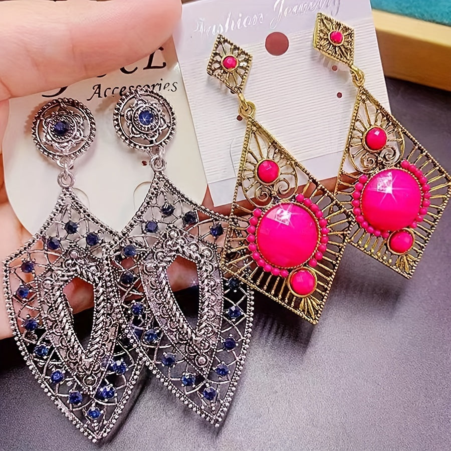 Vintage mis simi bilan toʻldirilgan quloq taqqichlari toʻplami, sunʼiy zirkon bilan, avgust tugʻilgan kun toshlari, diniy ramzlar