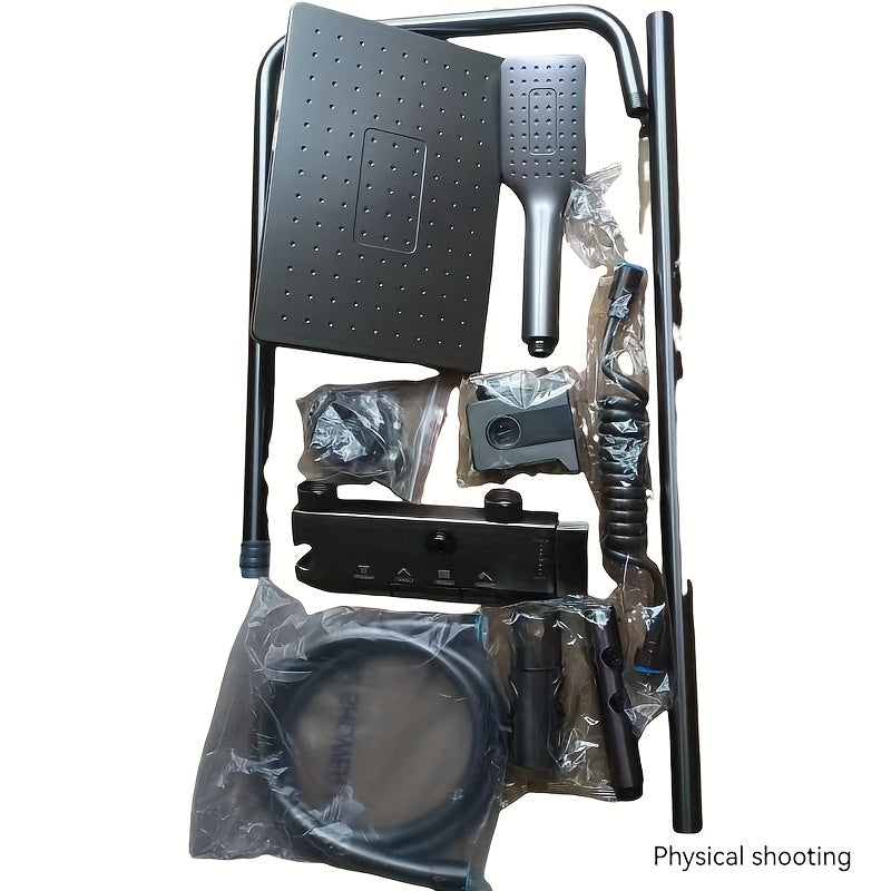 Aluminum 4-Way Shower System with Thermostatic Mixer Rainfall Handheld Bidet Tub Outlet