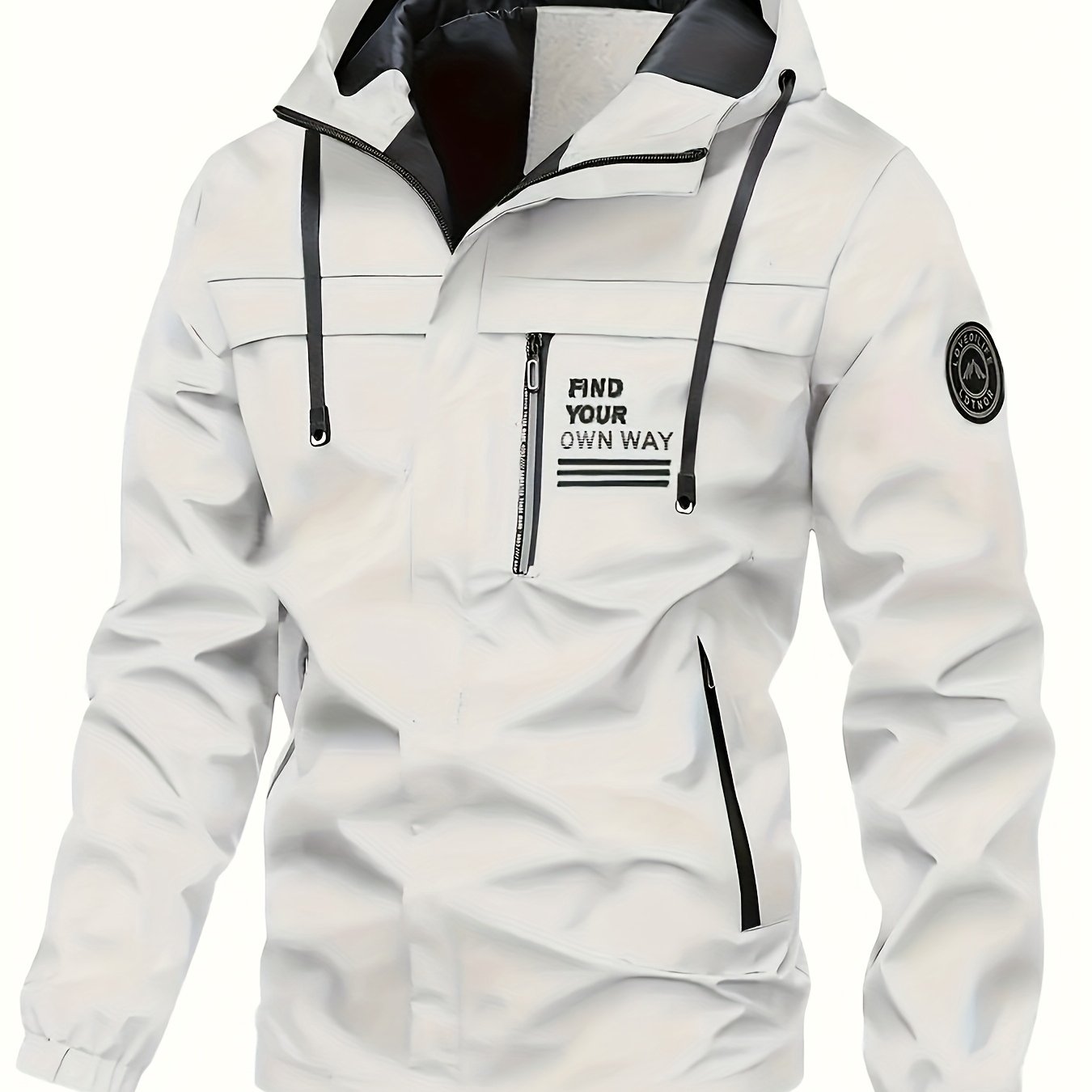 Men's Waterproof Hooded Windbreaker Jacket Black Spring Fall Casual Zipper Alphabets