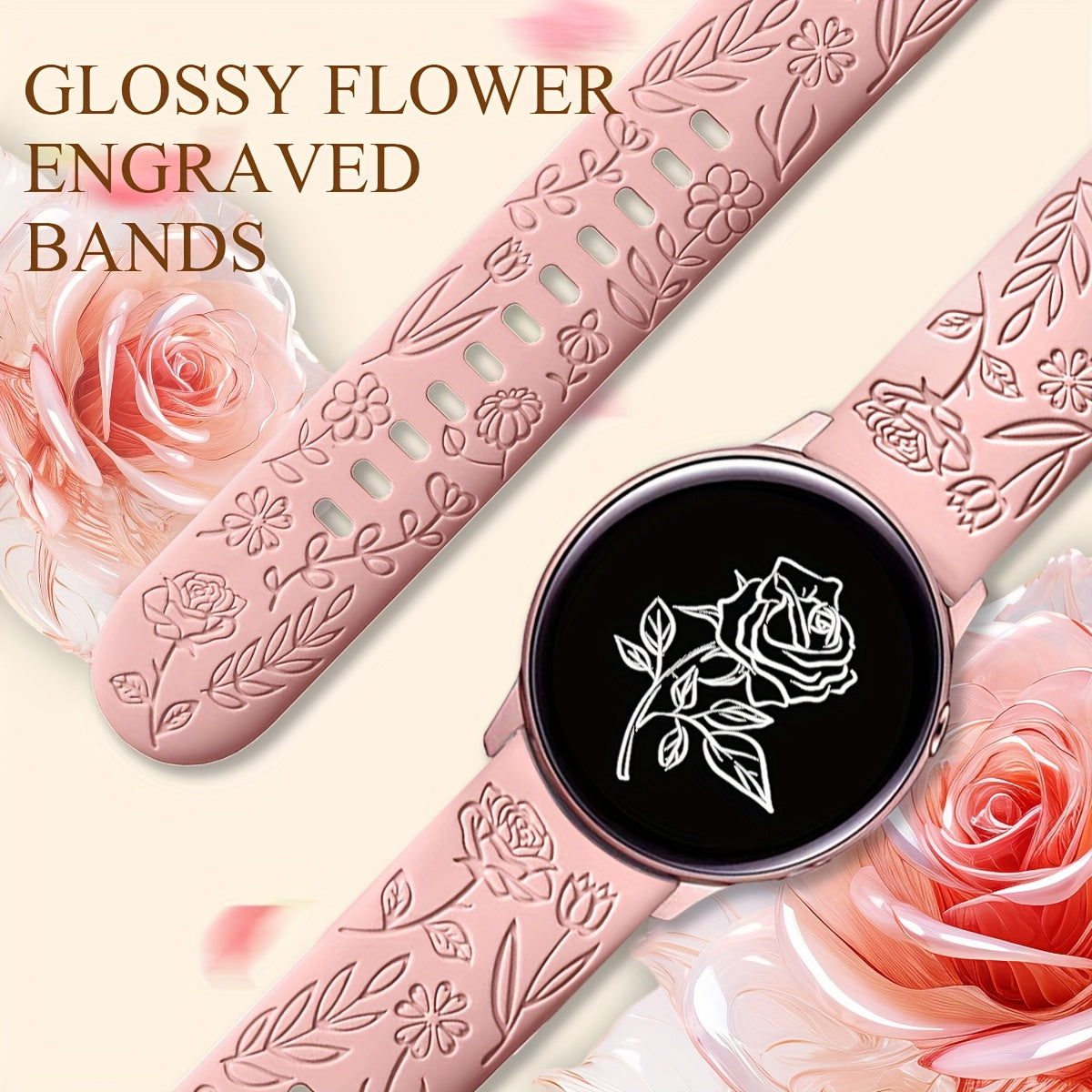 Rose Blossom Silicone Watch Strap for Samsung Galaxy Watch 7/FE 6 5 4 20mm Replacement