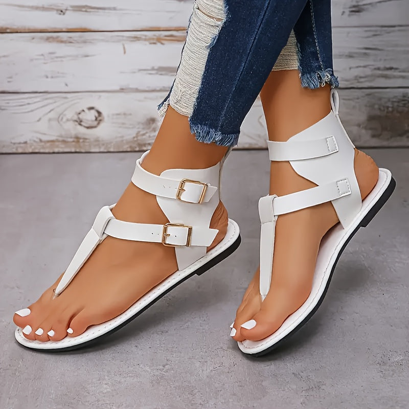 Women's Flat Sandals Open Toe Solid Color Buckle High-Top Summer Flat Heel Man Made Materials