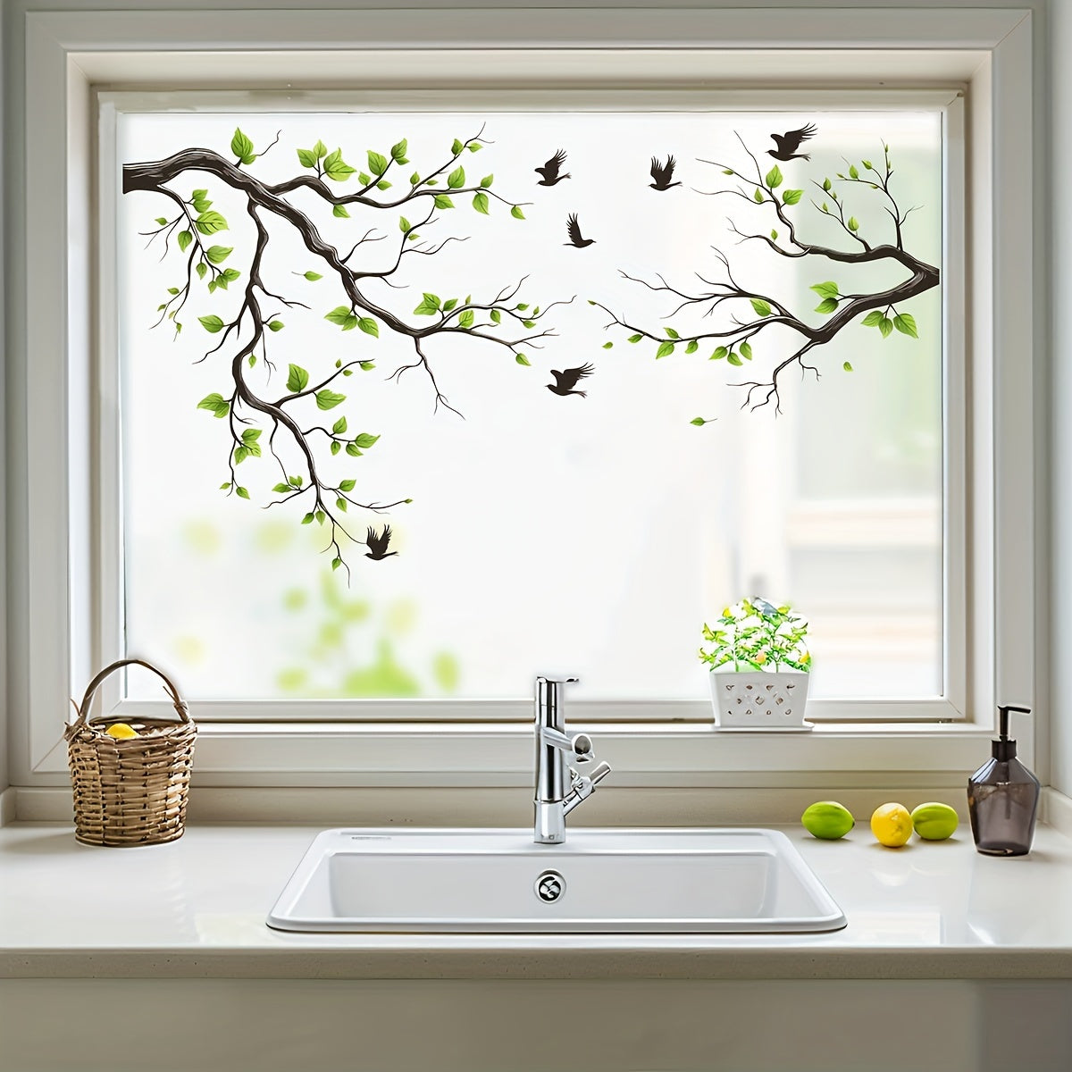 Waterproof PVC Wall Stickers with Floral and Bird Designs for Living Room Bedroom Office Decor