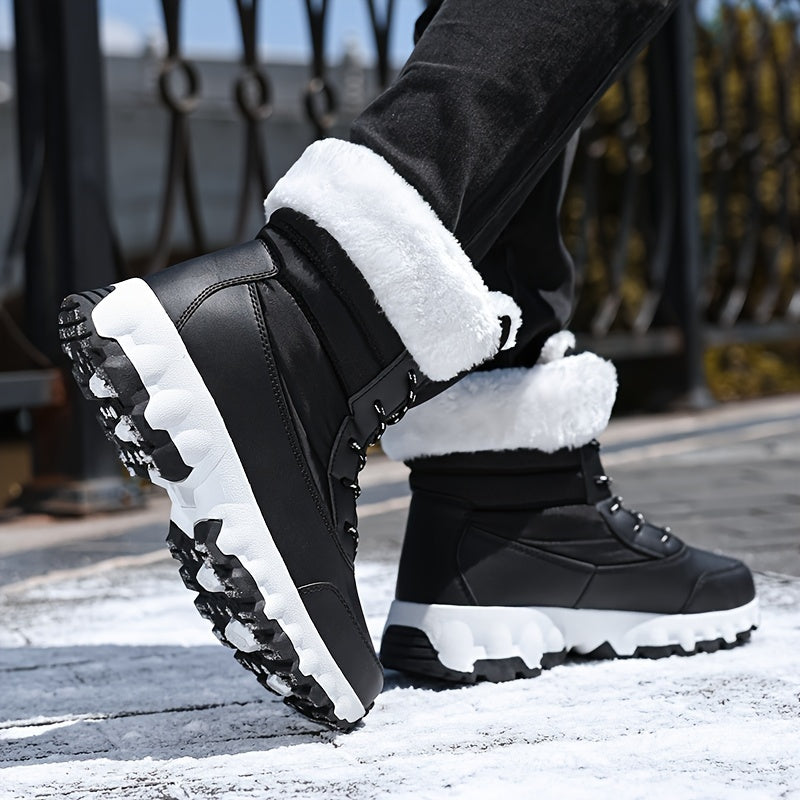 Women's Mid-Calf Winter Hiking Boots Solid Color Lace-Up Waterproof