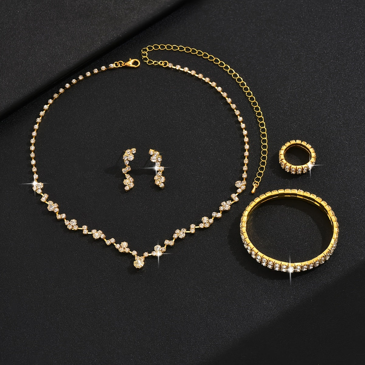 Women's Jewelry Set with Necklace Bracelet Earrings Ring in Gold Silver Black for Weddings