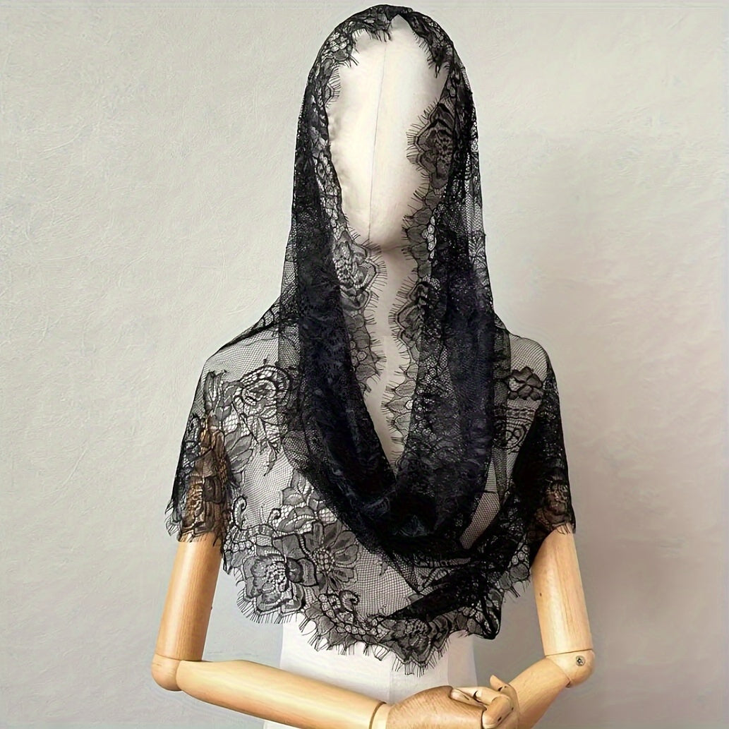 Velo de encaje floral para novia con estilo boho chic en negro o blanco