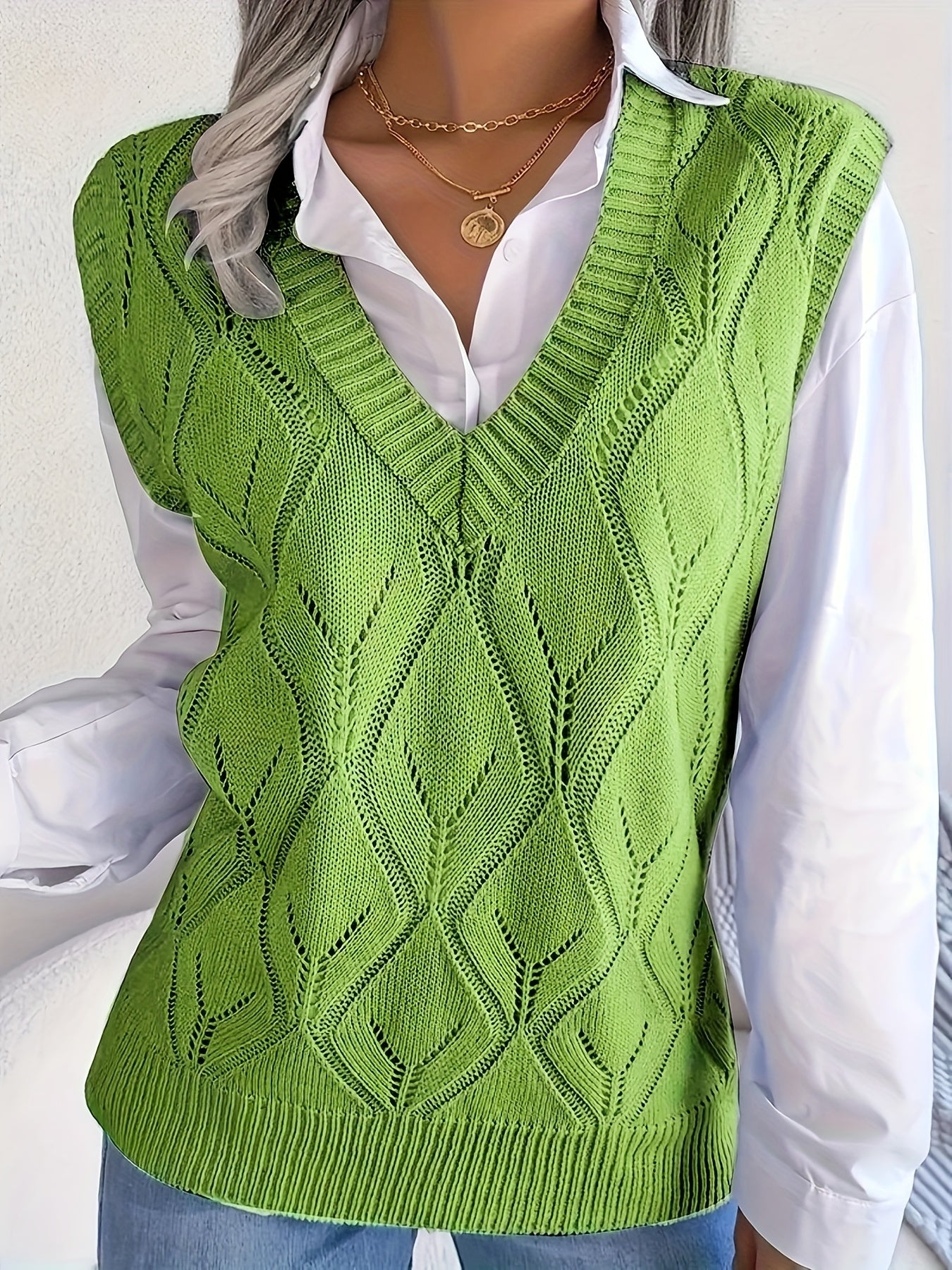 Plus Size Women's V-Neck Lace Sweater Vest Knitwear Casual Layering