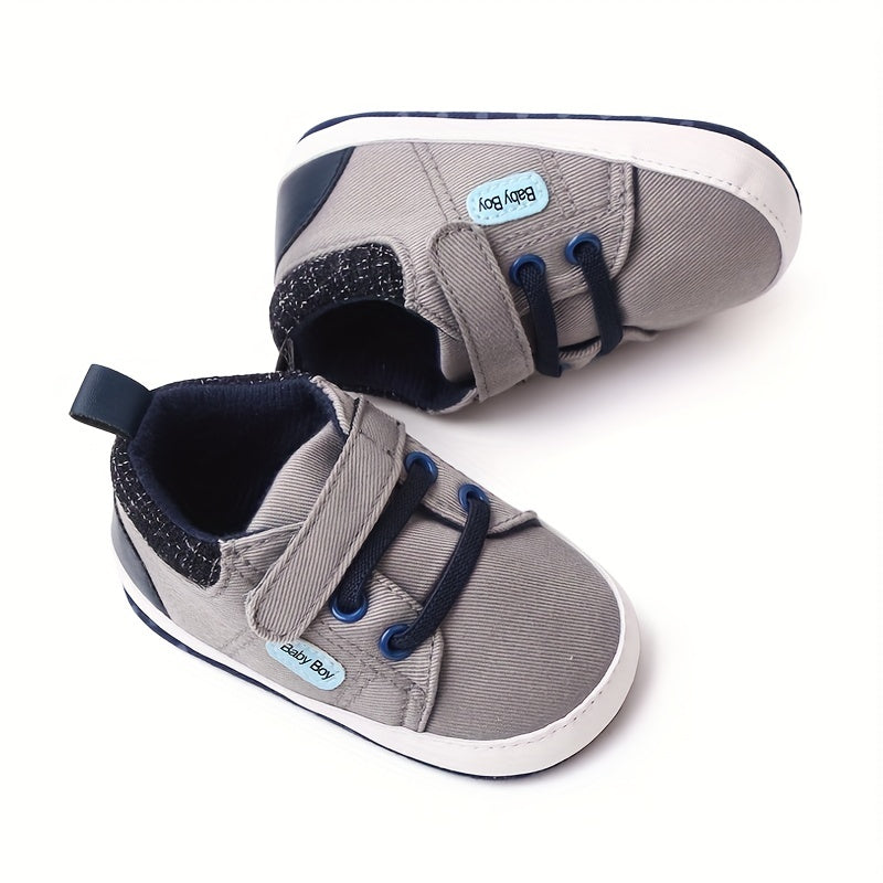 Infant Baby Boys Non-Slip High Top Canvas Sneakers Lightweight Geometric Embroidered