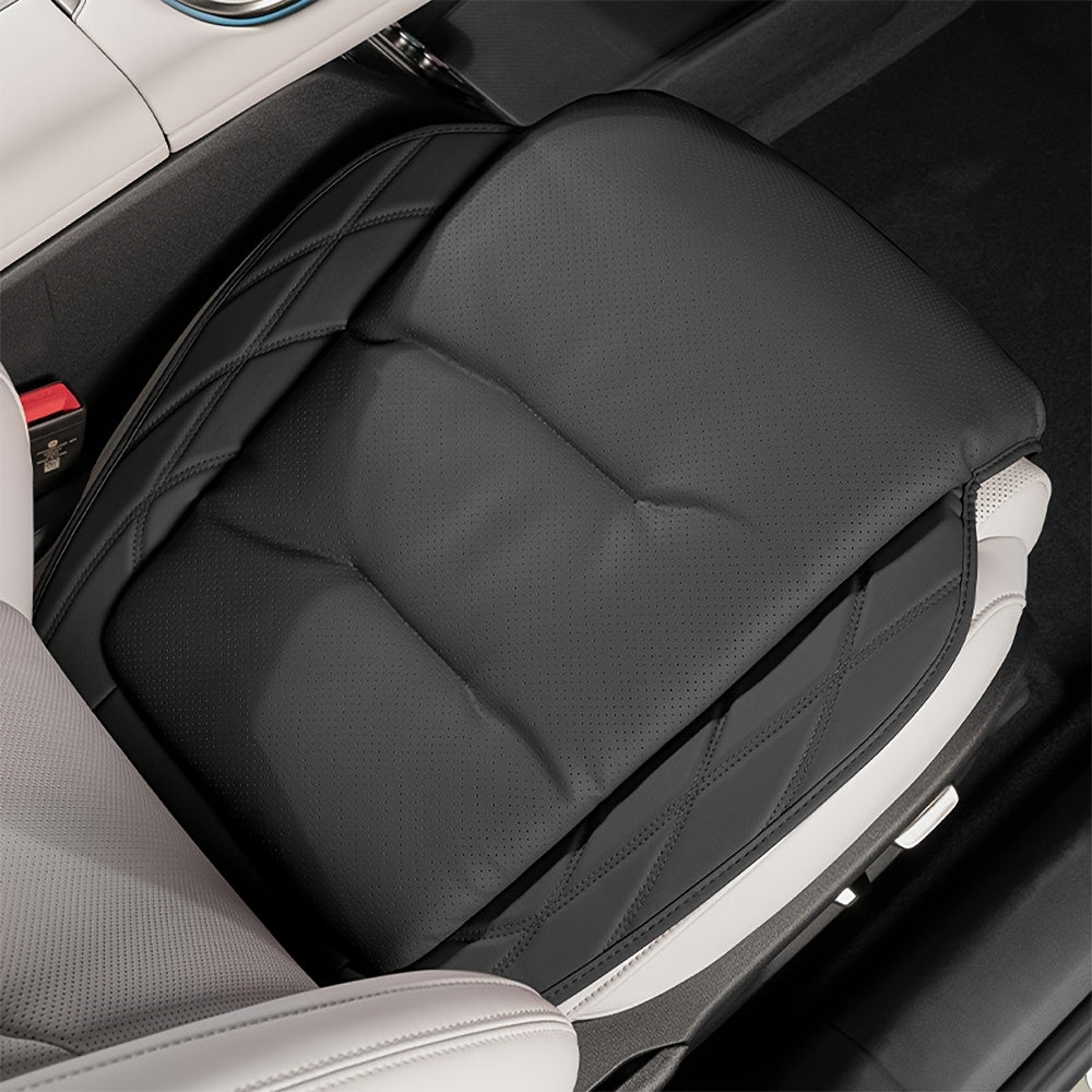 Luxury Nappa Leather Car Seat Cushion Black Breathable All-Season Front Seat Pad