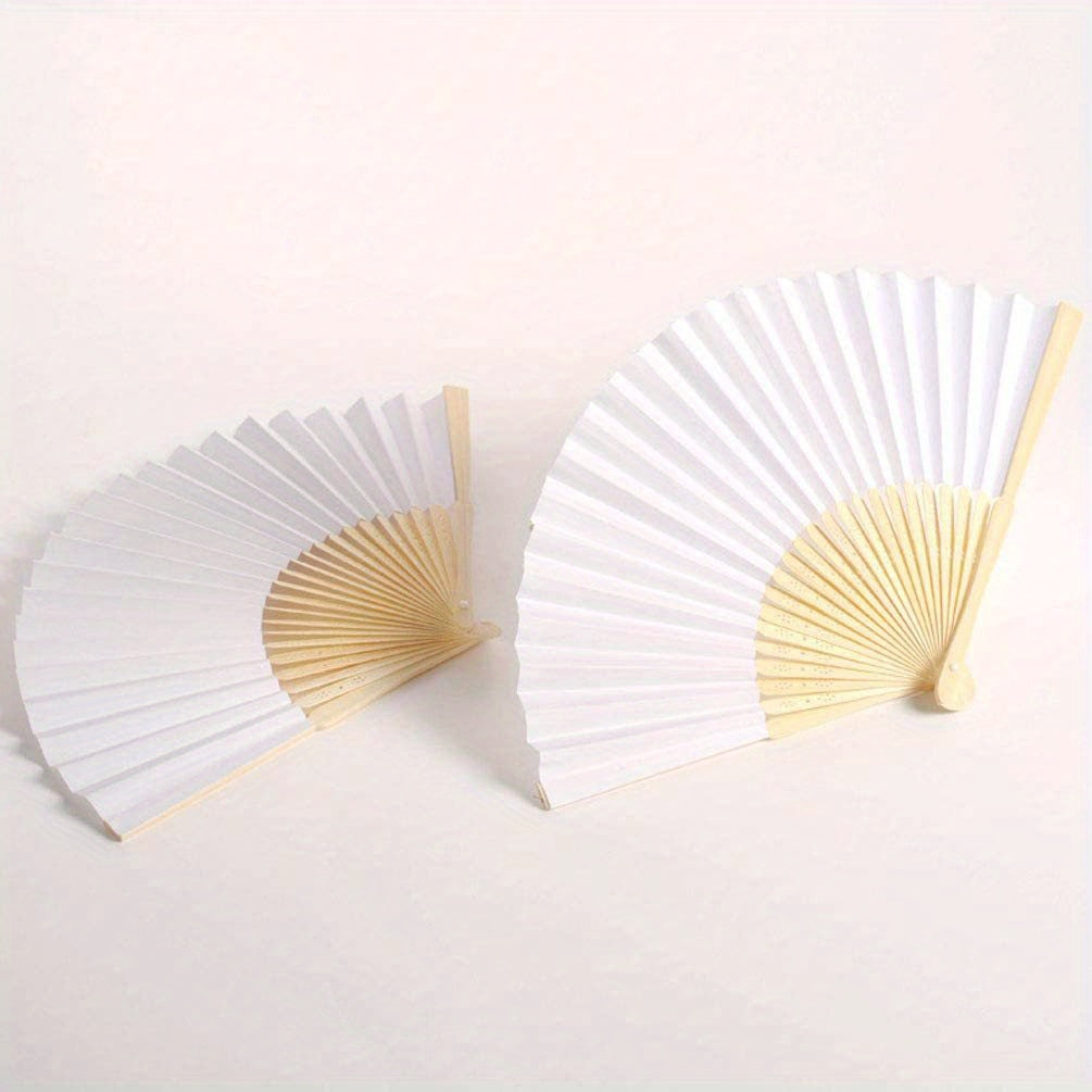 Set of 24 Handheld Paper Folding Fans with Bamboo Handles for Weddings Parties and Decor