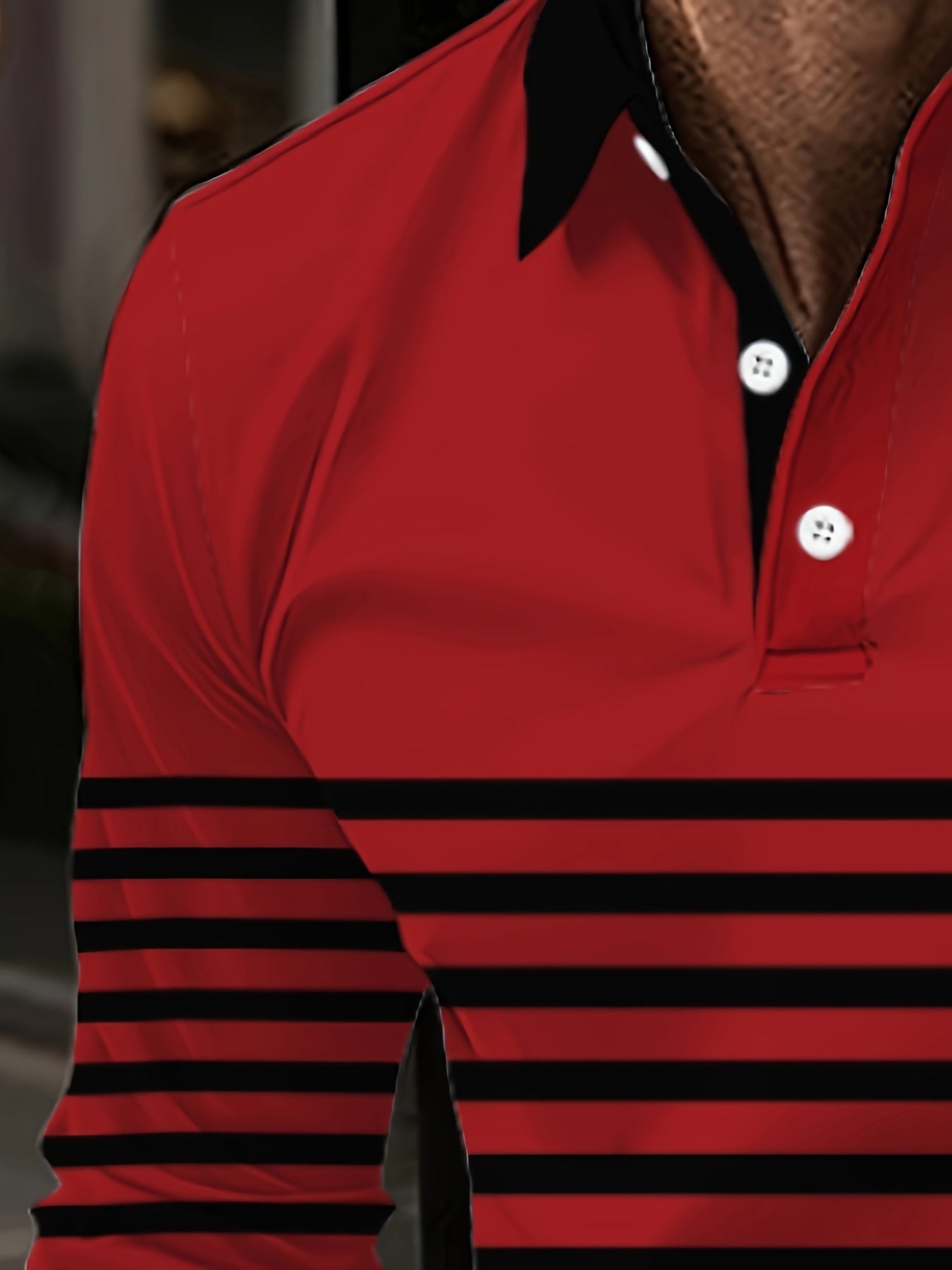 Camisa polo de rayas para hombre con cuello de solapa con botones, 100% poliéster, ajuste regular para primavera y otoño
