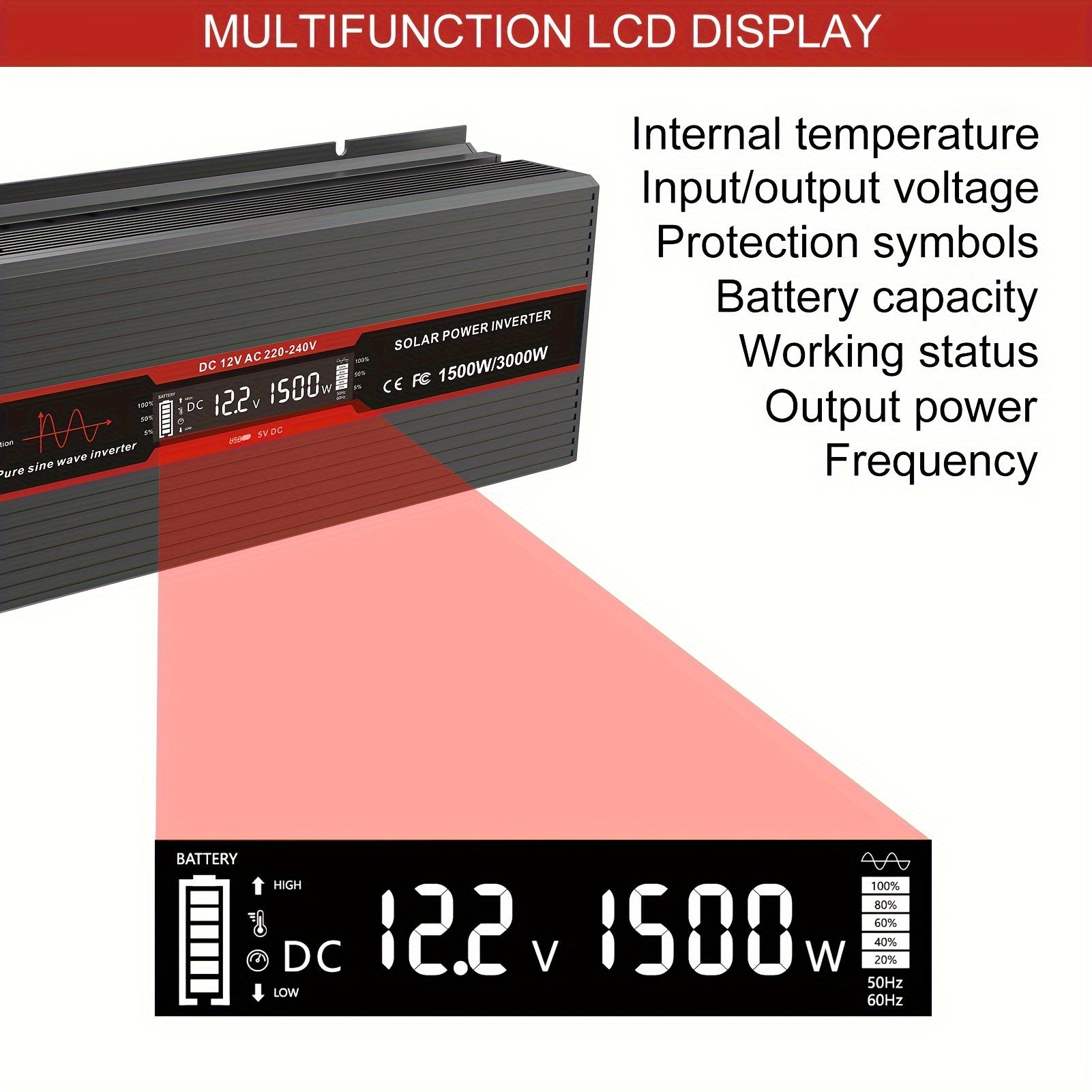1500W 3000W choʻqqi toza sinus toʻlqinli quvvat invertori sayohat va tabiatda yurish uchun