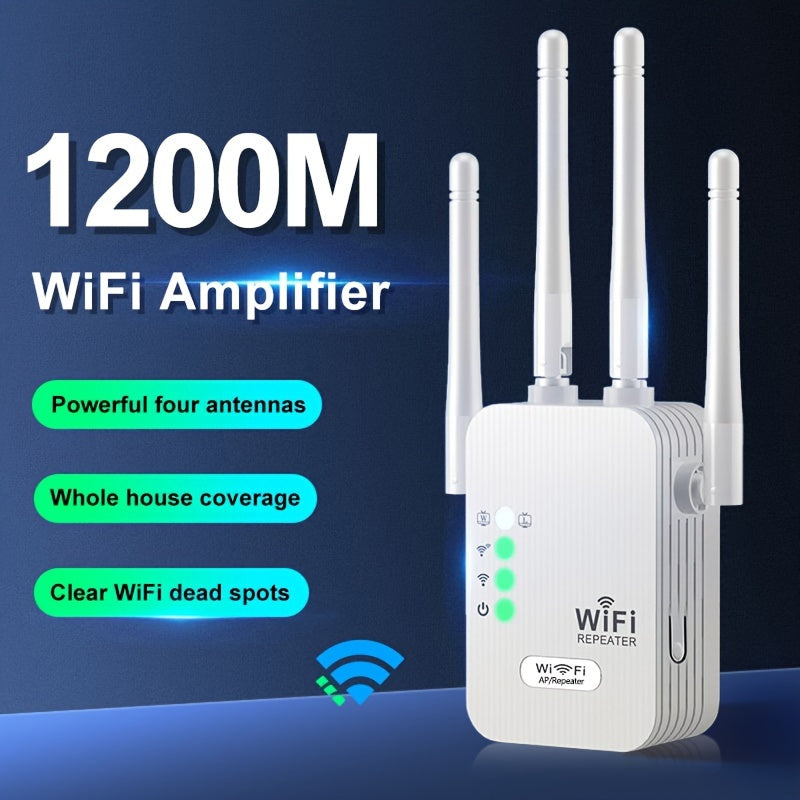 WiFi Extender Dual-Band Signal Booster 1200Mbps with 4 Antennas Ethernet Port