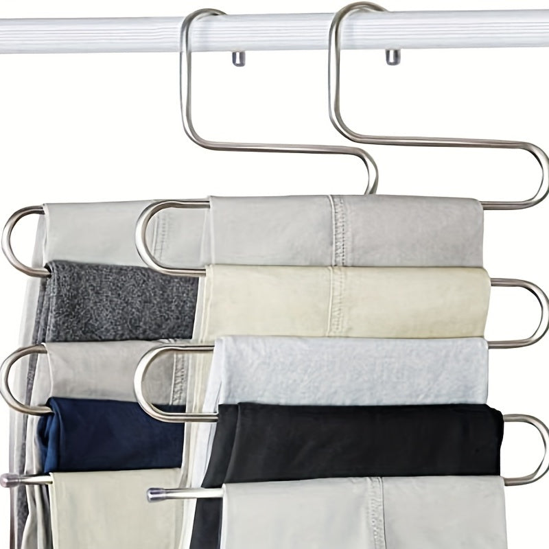 Set of 1/2/4 Pants Storage Hangers Space-Saving 5-Tier S-Shaped Closet Organizers