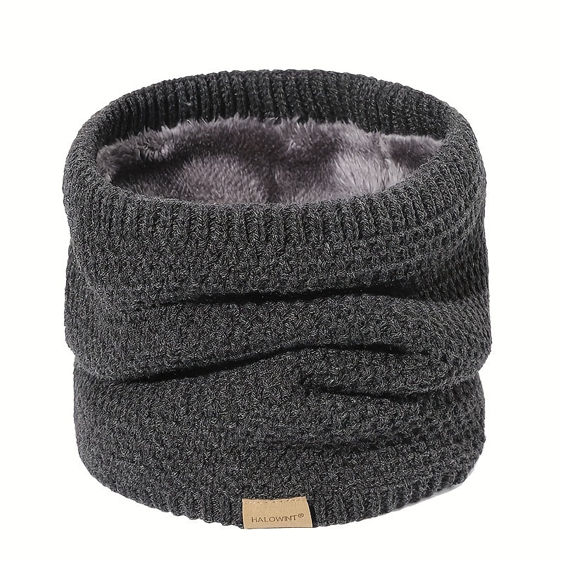 Black Knitted Fleece-Lined Scarf Windproof Neck Warmer for Skiing Cycling