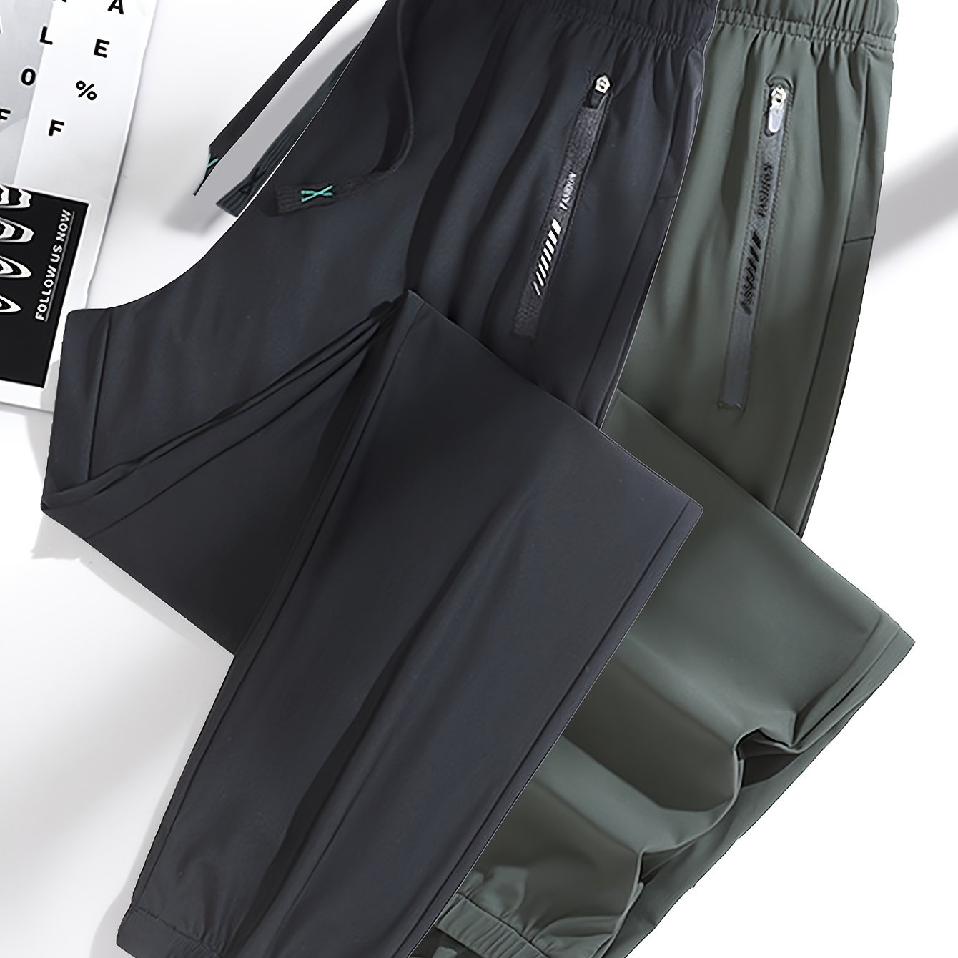 Women's Summer Sports Long Pants Tapered Joggers with Elastic Waist and Zipper Pockets