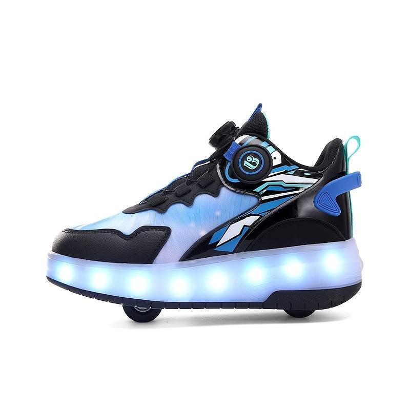 Kids Light-Up Skateboarding Sneakers with USB Charging and Invisible Roller Skates for All Seasons