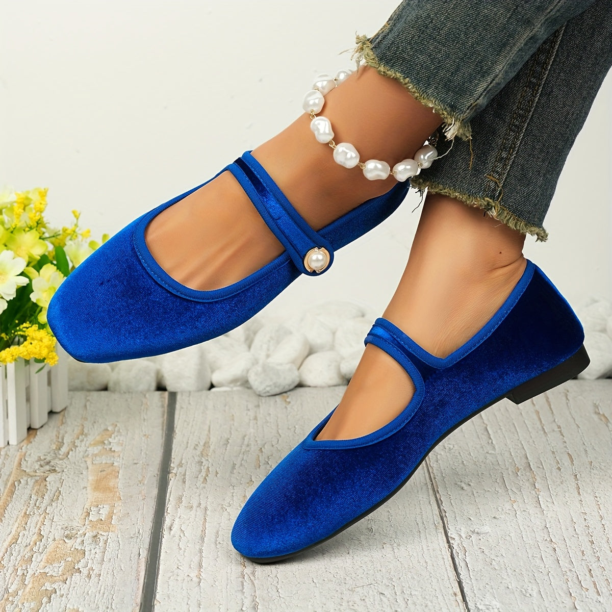 Ayollar uchun velur balet tufli, tassel detallari bilan, slip-on, kvadrat barmoqli poyabzal