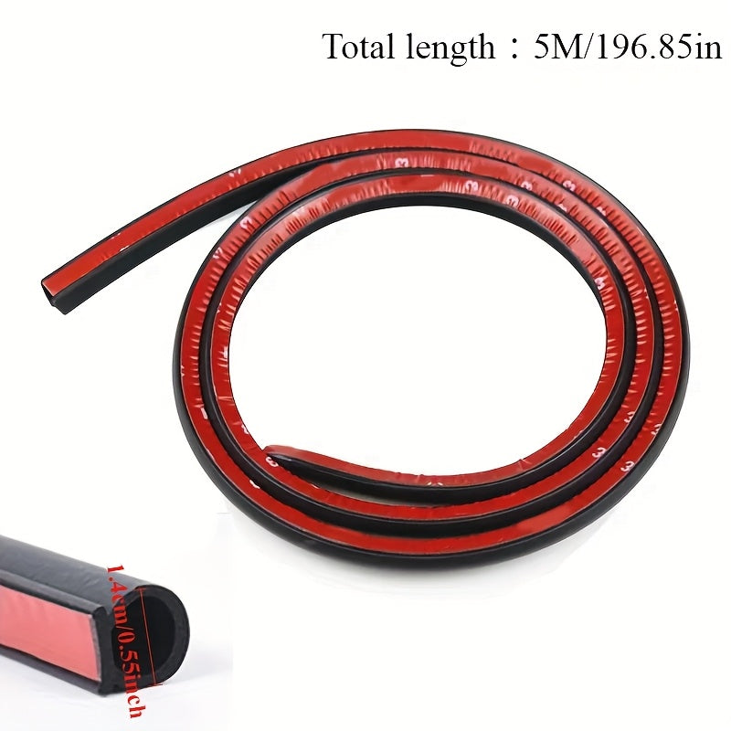5m EPDM Rubber Car Door Seal Strip D-Type Hood Insulation Noise Reduction