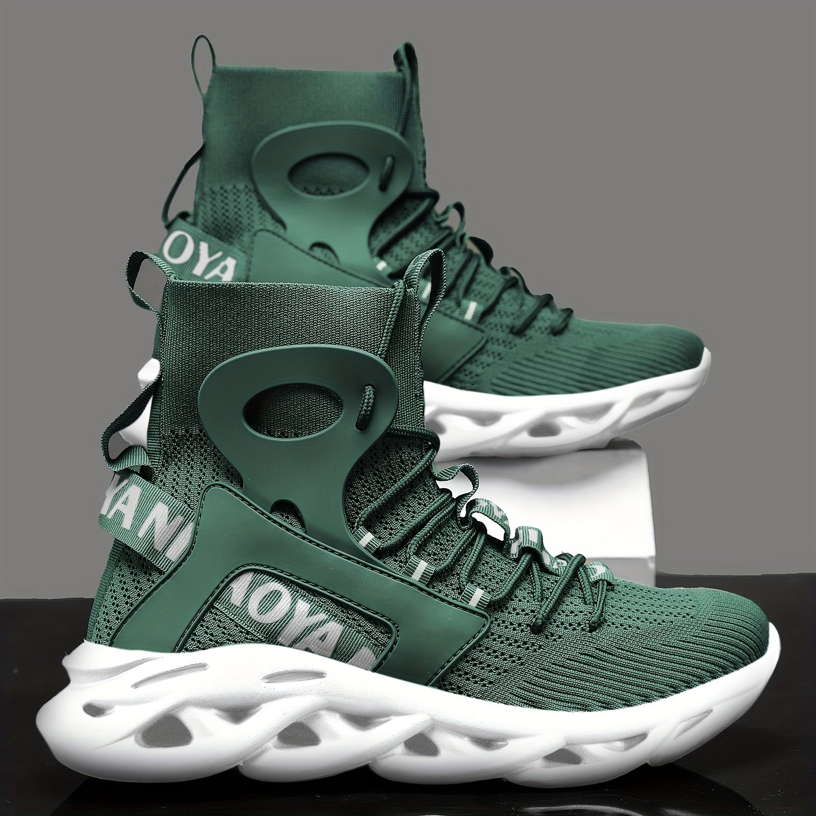 Men's Knitted High-Top Sneakers for Running Tennis and Gym Spring Summer