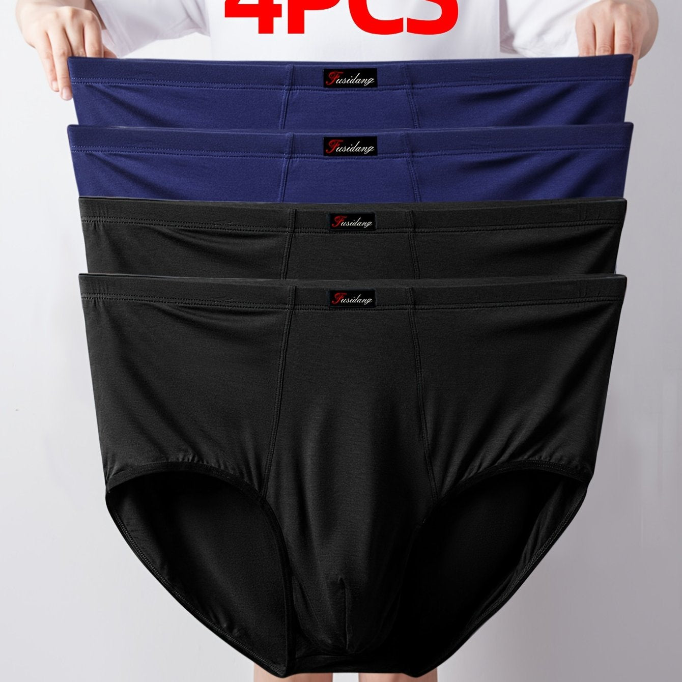 Men's High-Waist Modal Underwear Plus Size Stretchy Briefs for Big and Tall Navy Black Light Blue Dark Gray