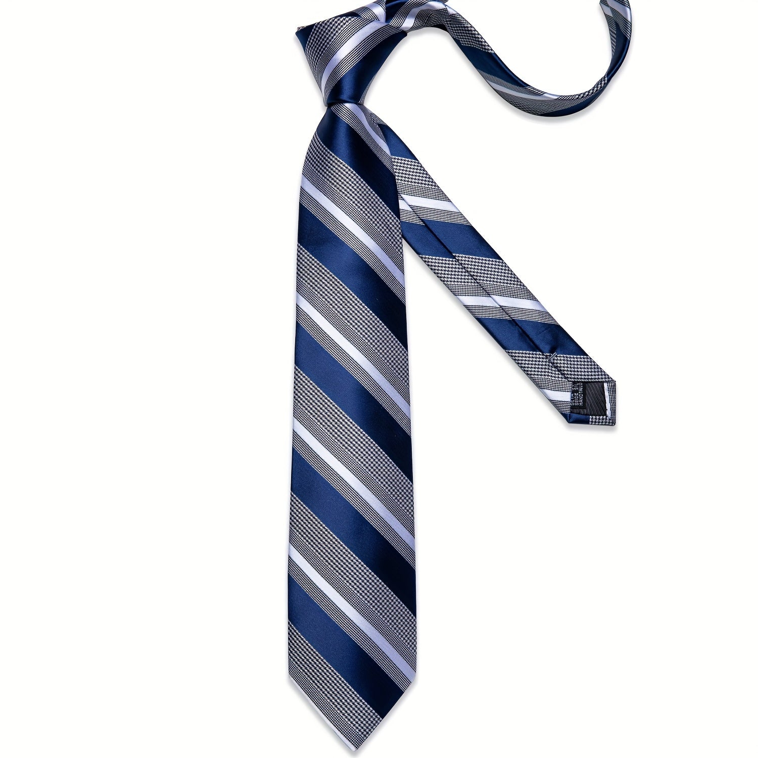 Men's Striped Necktie Set with Handkerchief and Cufflinks for Weddings and Business