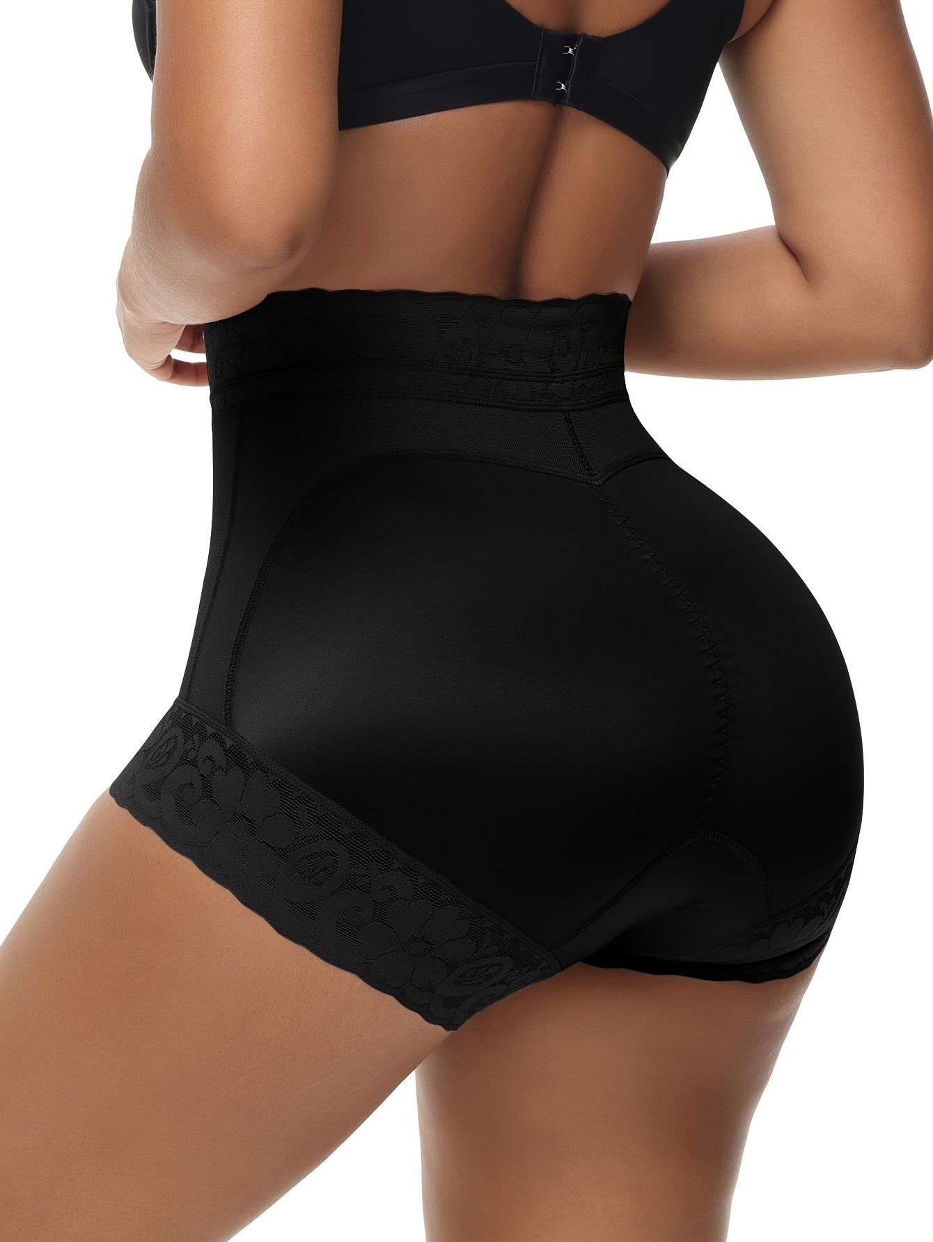 Lace Trim Shapewear Shorts for Tummy Control and Butt Lifting Women Solid Color