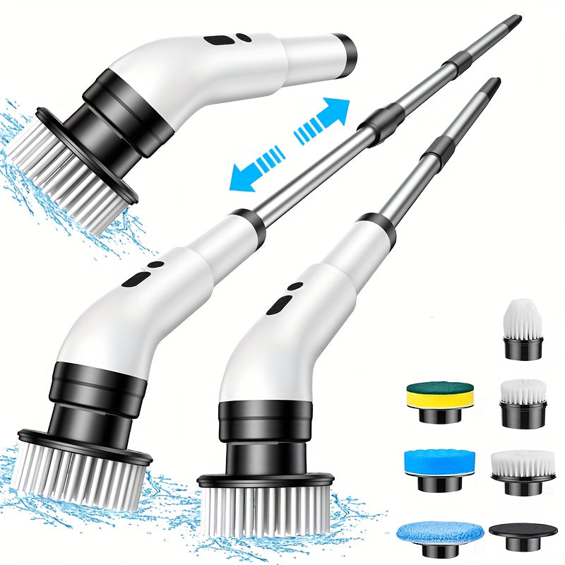 White Electric Cleaning Brush with Long Handle USB Rechargeable 2000mAh Battery
