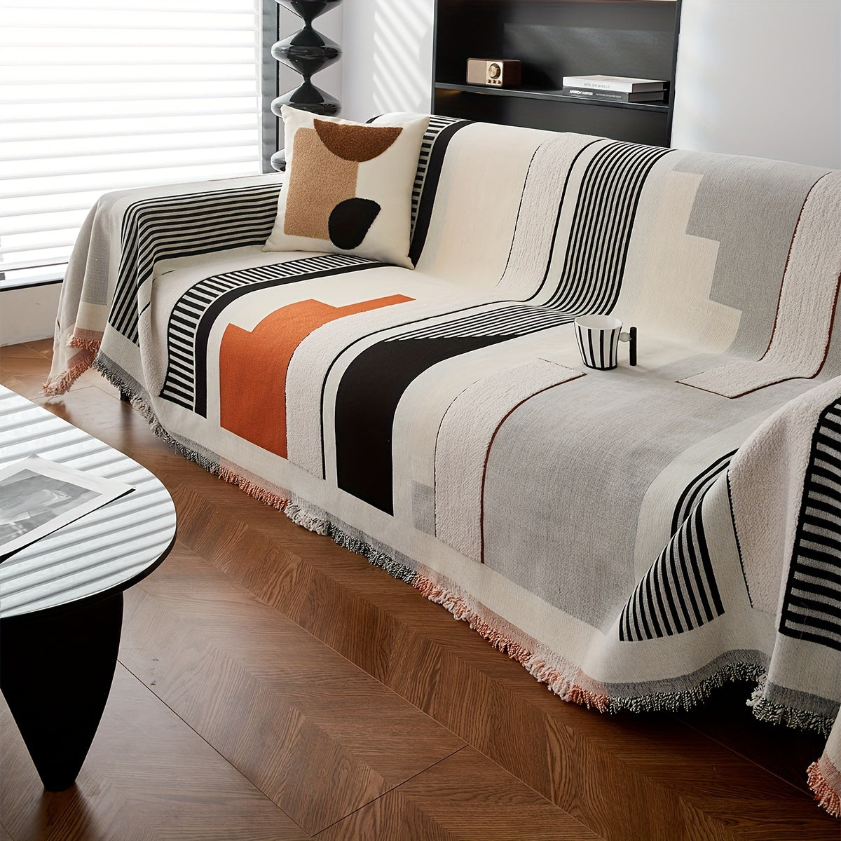 Чехол на диван из шерстяной вуали с бахромой, противоскользящий, всесезонный, для одного до четырех мест