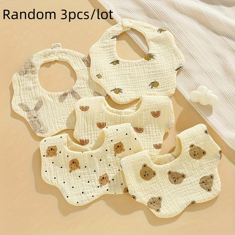 Set of 3 Cotton Muslin Baby Bibs with Petal Design Snap Closure Full Coverage for Infants and Toddlers