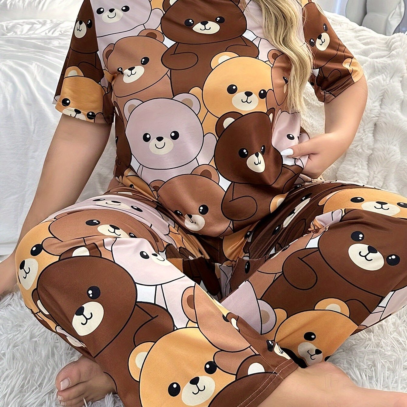 Ayollar uchun katta o'lchamda paxta multfilmli pijama to'plami kechki kiyim va dam olish to'plami