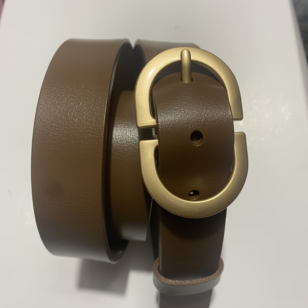 Women's Leather Belt with Double D Buckle for Casual Jeans and Pants
