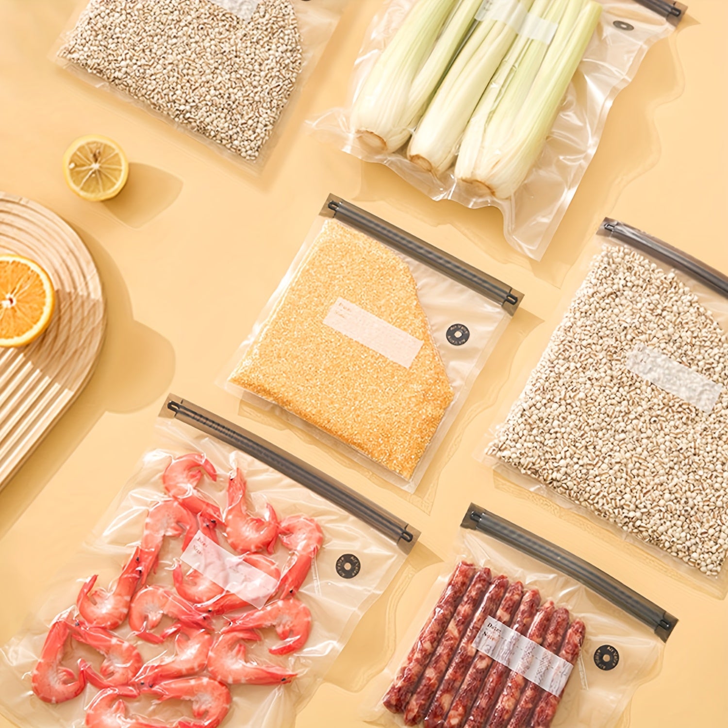 12-pack vacuum food storage bags with zipper, includes 10 bags 2 clips