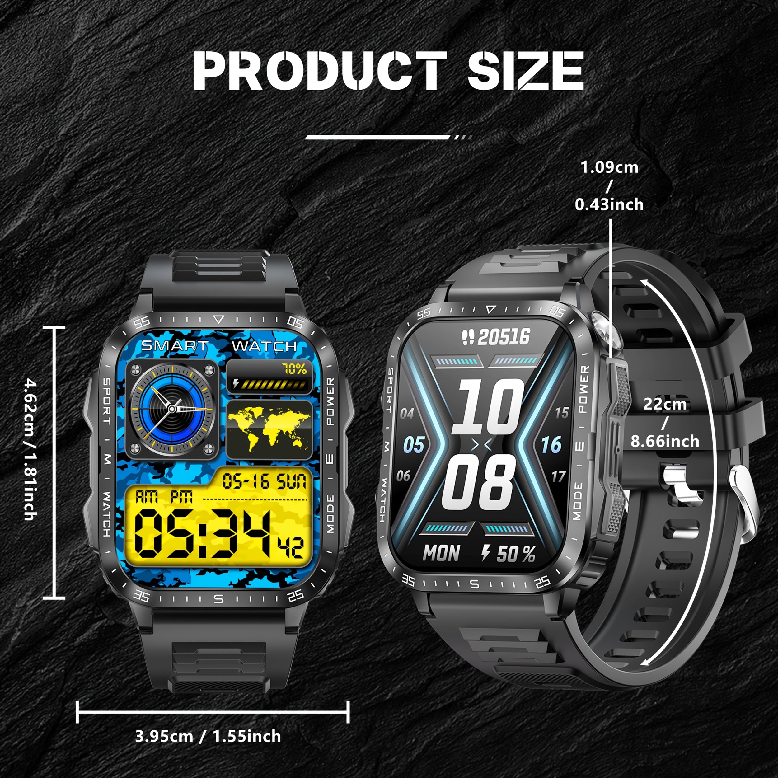 Men's Smart Watch with IPS Display Water Resistant 100+ Sports Modes Long Battery Life