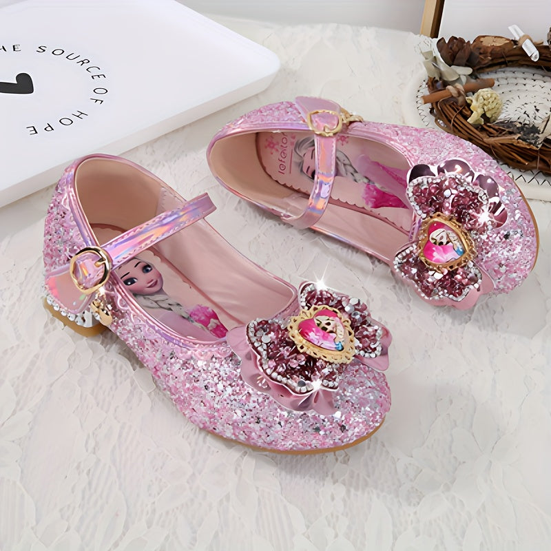 Girls Glittery High Heel Shoes with Pink and Blue Sparkling Embellishments