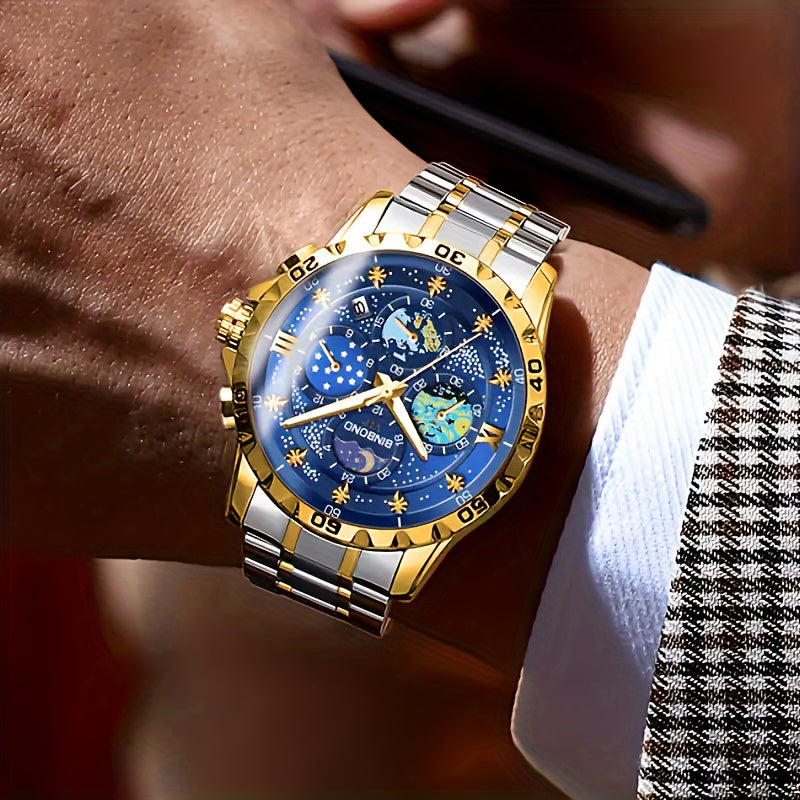 Erkaklar uchun yorqin kvarts soat, sana ko'rsatuvchi, alloy band, biznes-kosmik