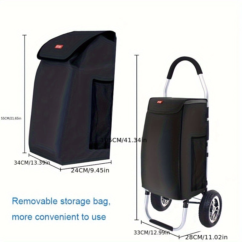 Qayriladigan xarid savati, ajratiladigan sumka va saqlash qutisi bilan - oziq-ovqat, lagerda va ko'chirish uchun portativ alyuminiy trolley - mustahkam kauchuk g'ildiraklar, qora.