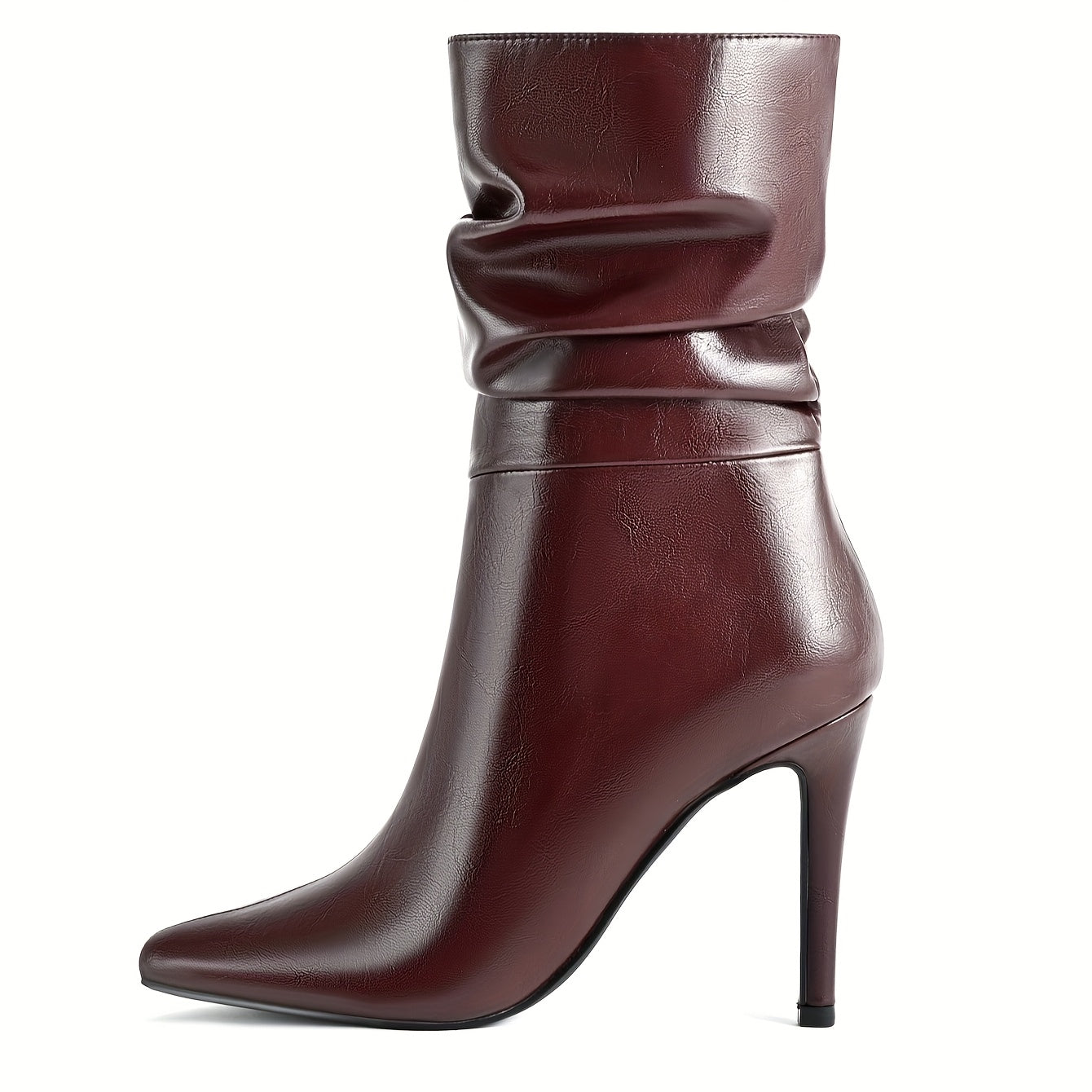 Women Burgundy Pointed Toe Ankle Boots With Zipper Casual Dress Allseason