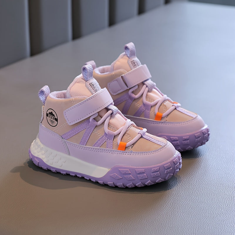 Детские кроссовки на высоком ходу с флисовой подкладкой, противоскользящие, повседневные, для улицы, осень-зима