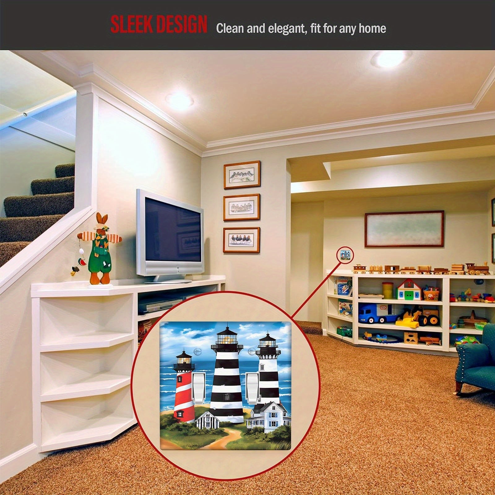 Nautical Lighthouse Light Switch Cover Indoor Outdoor Decor No Electricity Needed