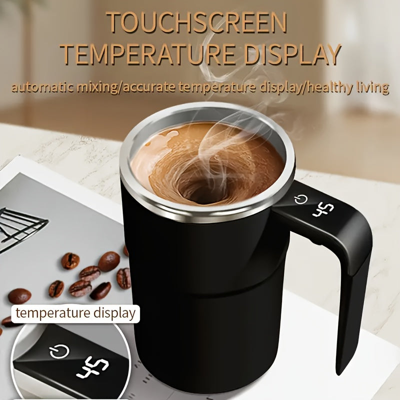 Self-Stirring Coffee Mug Stainless Steel Matte Finish USB Rechargeable Temperature Display