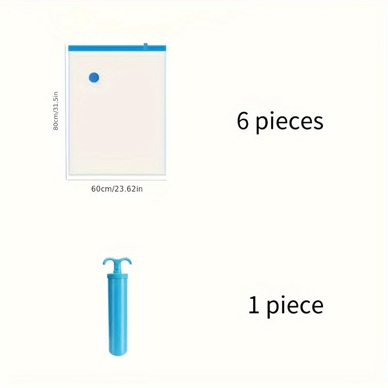 Набор из 6 вакуумных упаковок, идеально подходящих для хранения одежды и одеял, идеально для организации и легкого извлечения предметов. Включает вакуумные компрессионные пакеты и ручной насос.