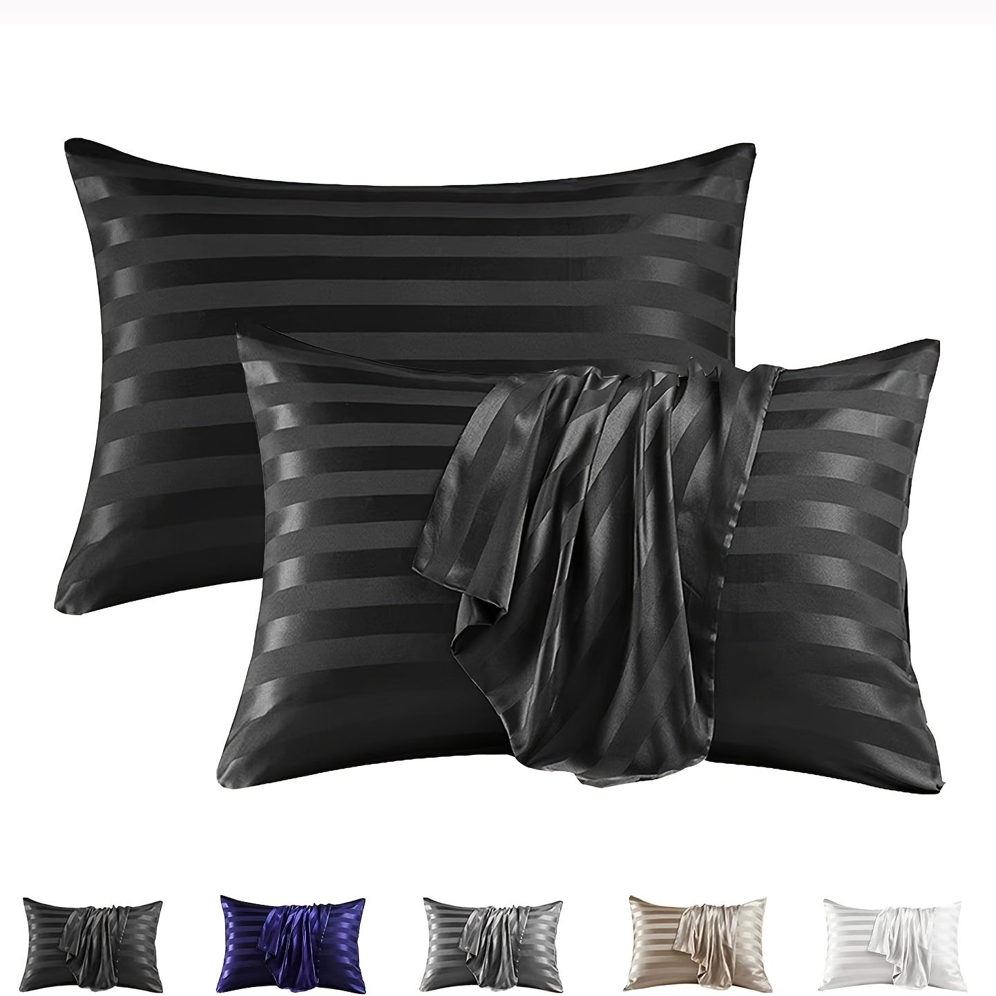 Striped Satin Pillowcase with Envelope Closure Hypoallergenic 180-200 gsm Woven Fabric