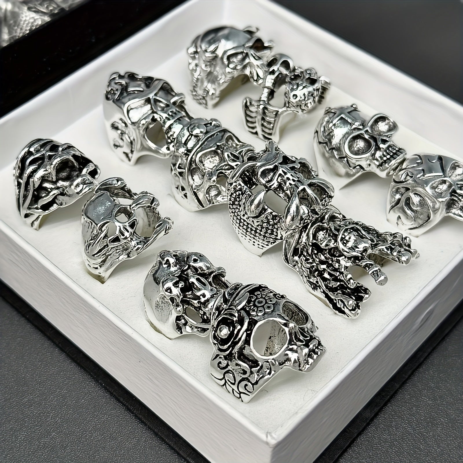 Set of 10 Skull Beast Head Claw Rings in Various Styles and Colors Jewelry