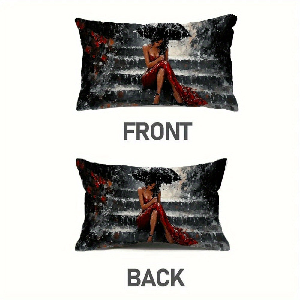 Stylish Red Dress Woman Pillowcase 50.8x30.48cm for Home Decor and Sofa