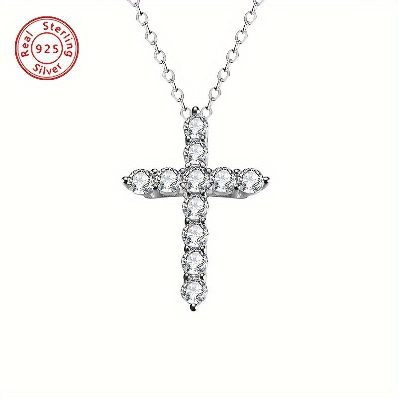 Women's Sterling Silver Cross Necklace with Mozambique Diamonds for Casual and Formal Wear