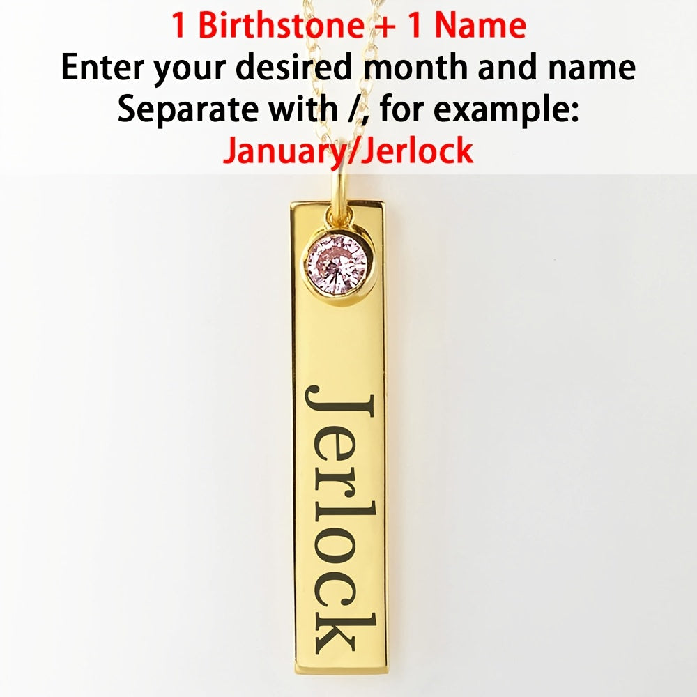 Personalized Stainless Steel Necklace with Birthstone and Name Engraving for Women